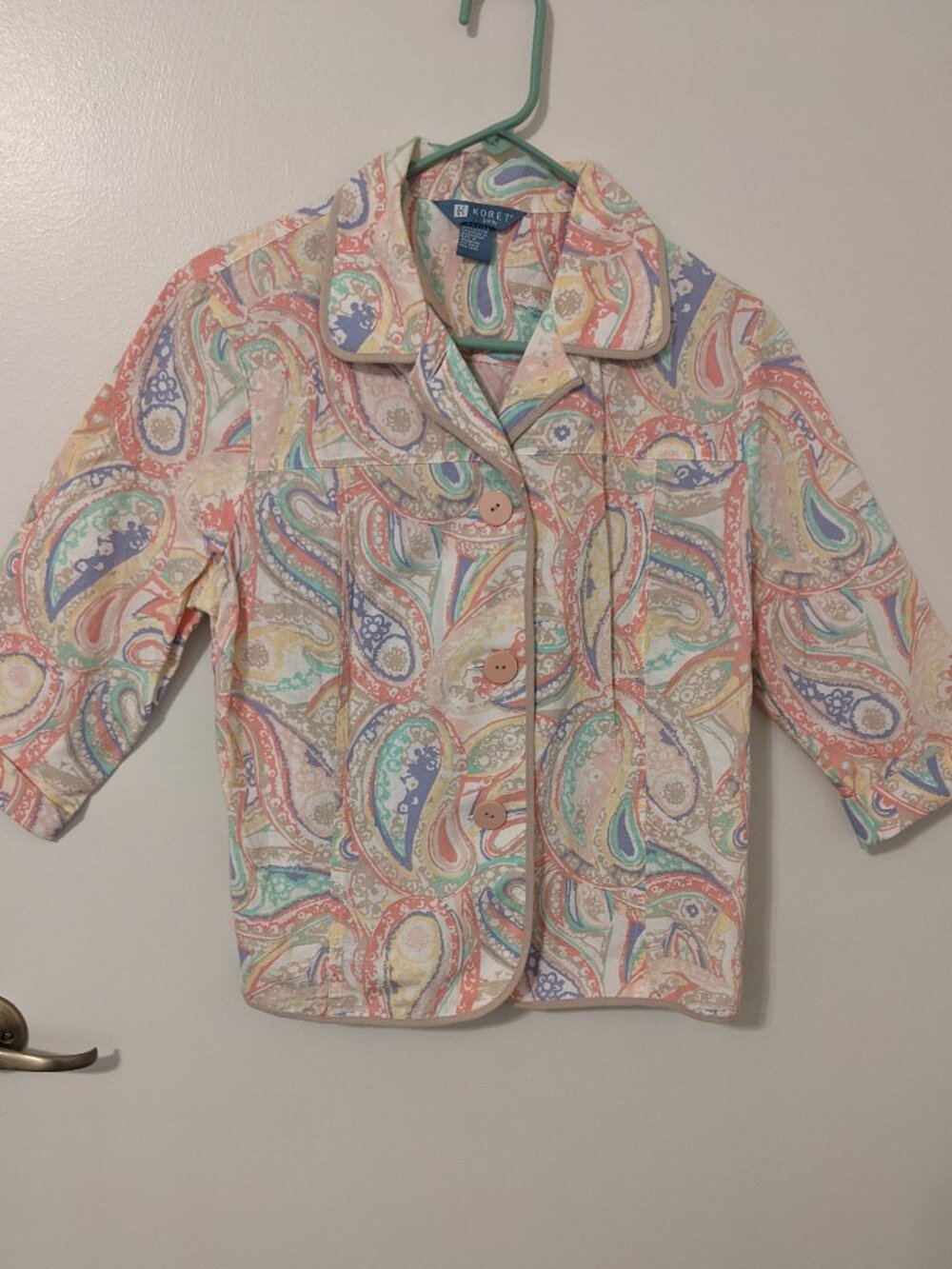 Vintage Petite Medium Jacket Blazer Pastel Paisley Cotton Buttons 90's Retro